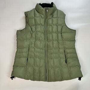 Eddie Bauer Vest Womens Small Quilted Goose Down Sage Green Full Zip Puffer